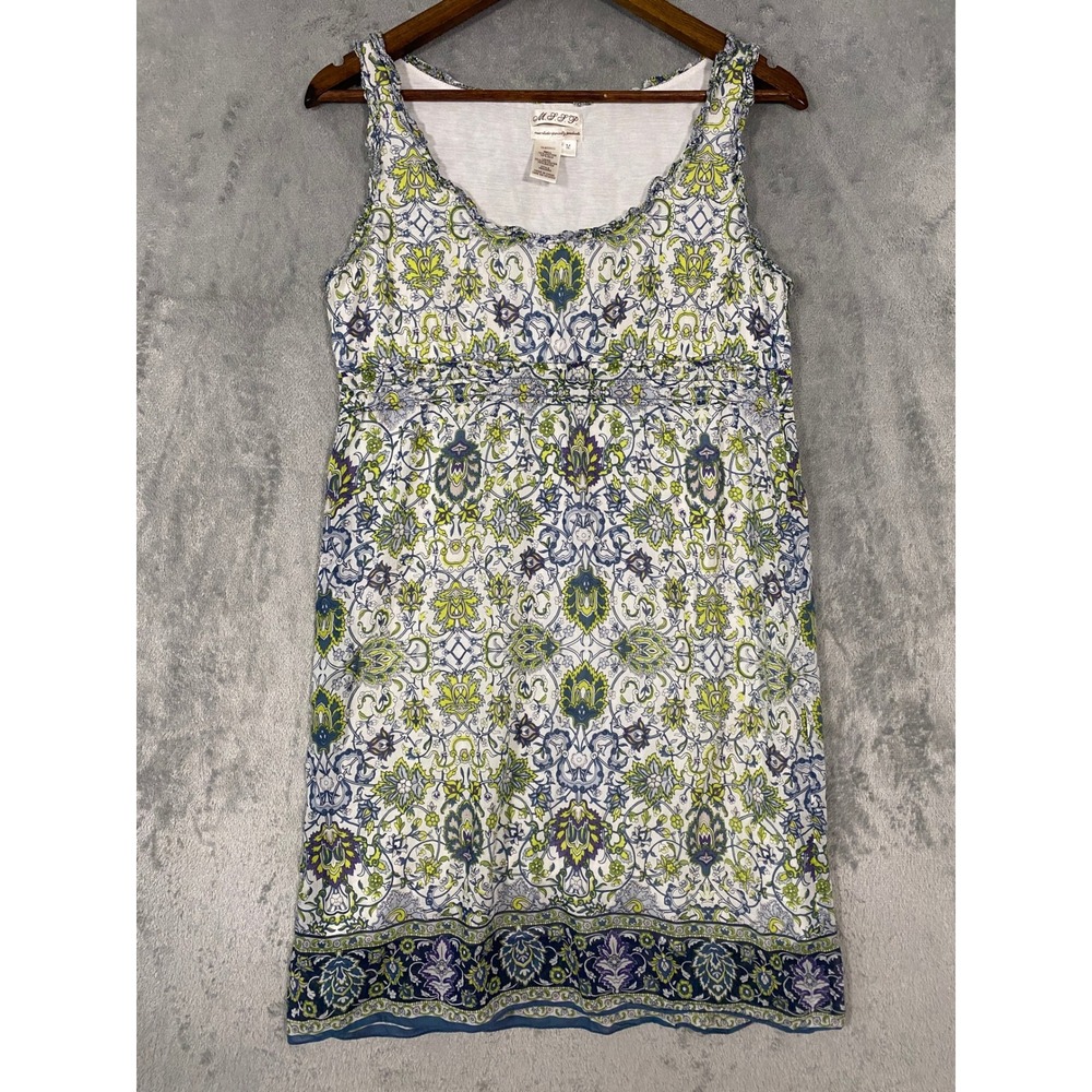 Max Studio Dress Sz M Green‎ Blue Floral Paisley Silk Blend Sleeveless Boho